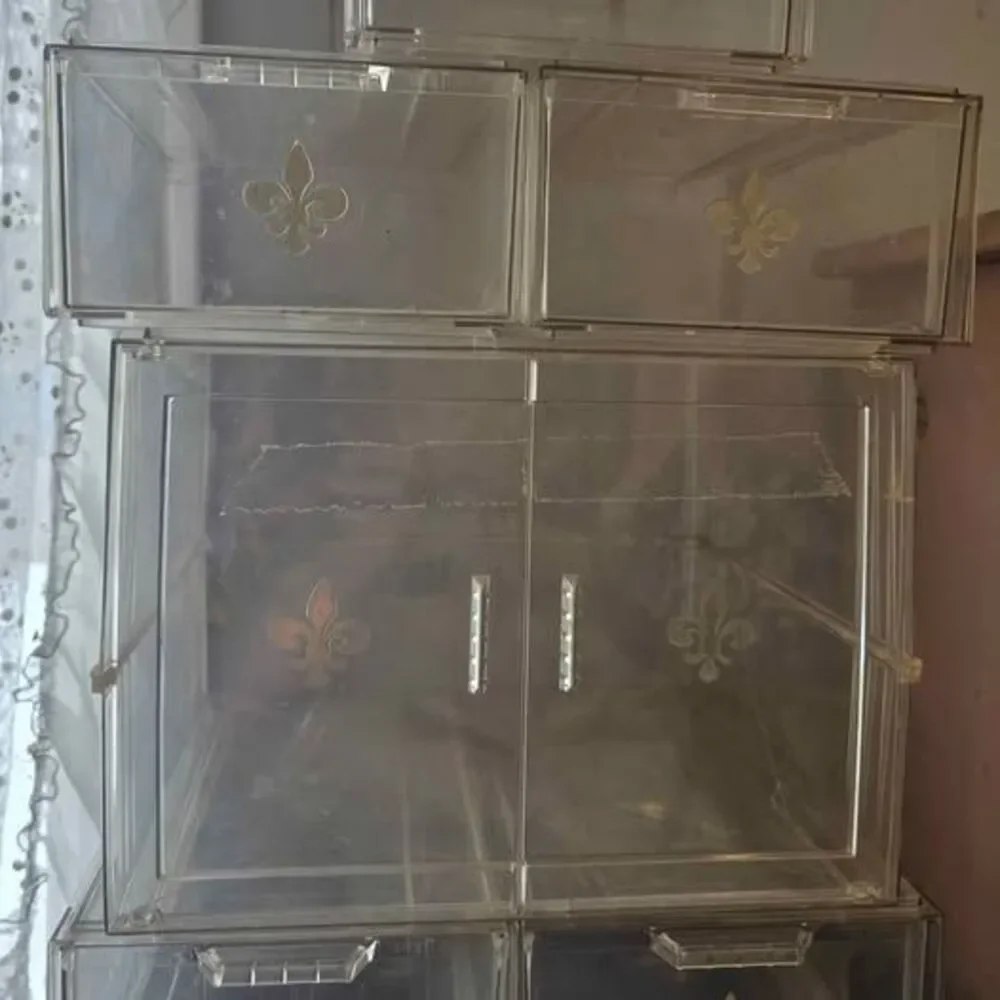 Vintage Acrylic Shoe Boxes Lot Fleur De Lis Gold Emblem